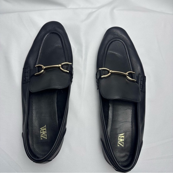 Zara Women’s Black Leather Loafers size 10/40 - Picture 6 of 16